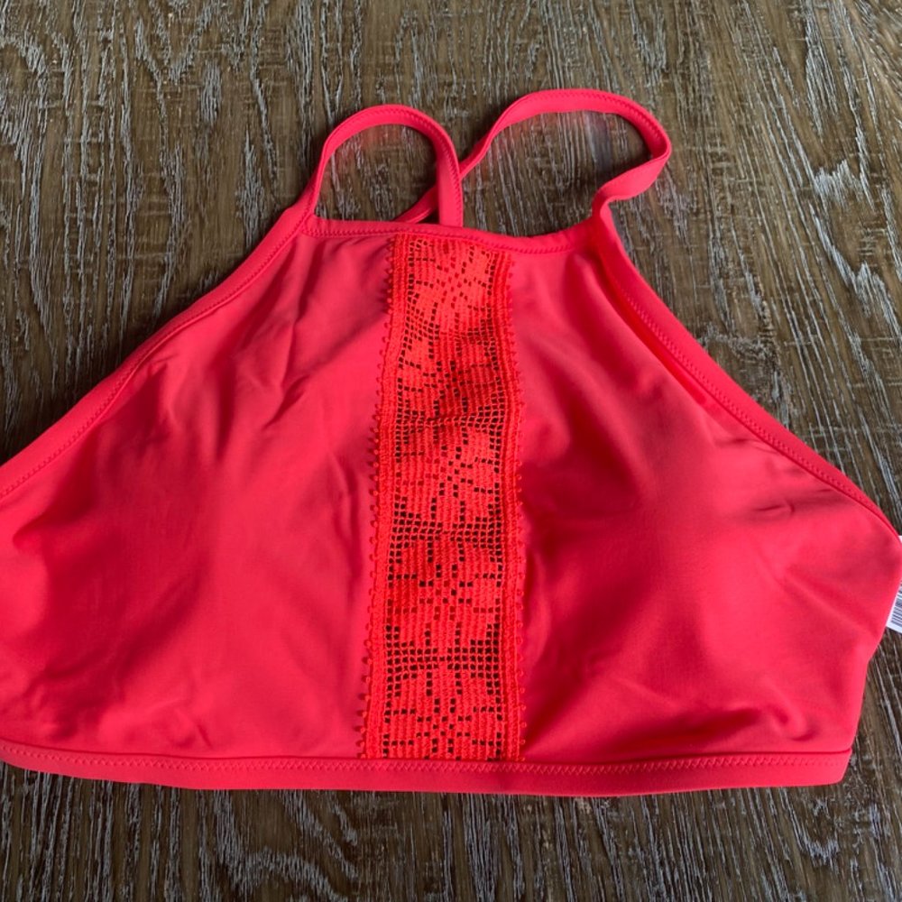 NWT Aerie coral bikini top sz Large cross back lace